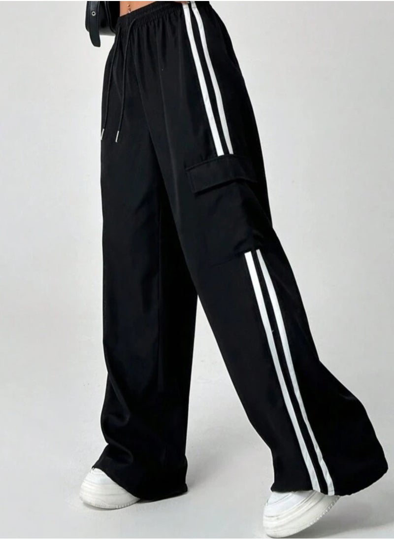 Nona fashion Wide Leg Cargo Pants Loose Side Cargo Pants with Stripes Suitable for girls and teenagers for outdoor exercises and activities  - Image 2