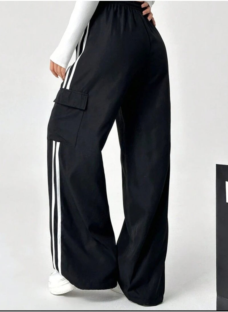 Nona fashion Wide Leg Cargo Pants Loose Side Cargo Pants with Stripes Suitable for girls and teenagers for outdoor exercises and activities  - Image 1