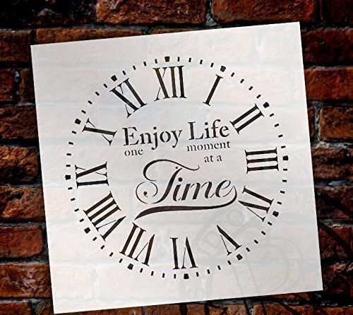 ivana's Ivana's Round Clock Stencil Roman Numerals - Enjoy Life One Moment at a Time Letters - DIY Painting Farmhouse Country Home Decor Art - Size (24" (2 Parts))  - Image 2