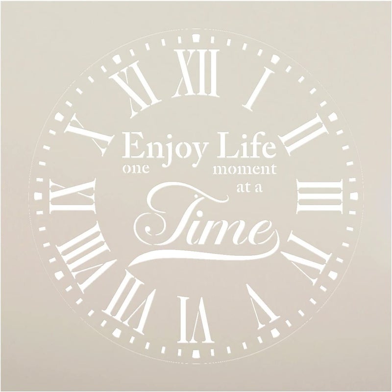 ivana's Ivana's Round Clock Stencil Roman Numerals - Enjoy Life One Moment at a Time Letters - DIY Painting Farmhouse Country Home Decor Art - Size (24" (2 Parts))  - Image 1