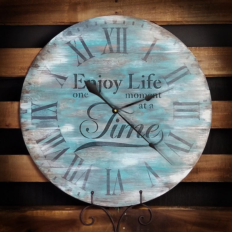 ivana's Ivana's Round Clock Stencil Roman Numerals - Enjoy Life One Moment at a Time Letters - DIY Painting Farmhouse Country Home Decor Art - Size (24" (2 Parts))  - Image 3