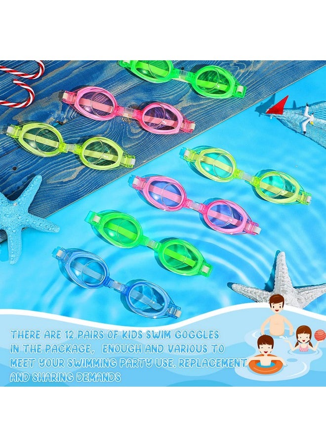 Konohan - 12 Pairs Summer Kids Swimming Goggles No Leaking Swim Goggles Kids Pool Goggles Wide View Swim Glasses Clear Water Goggles With Adjustable Strap For Youth Children Teens Boys Girls Aged 6 14 4 Colors - Image 1