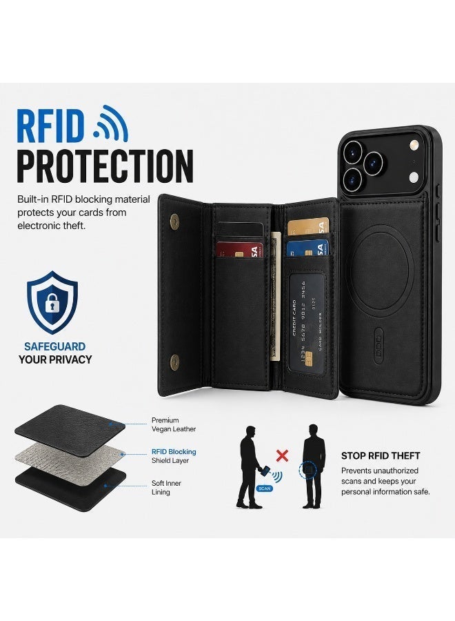 NOVA TECH iPhone 17 Pro Max MagSafe Wallet Case, Premium Leather Card Holder Flip Cover with RFID Blocking - Image 4
