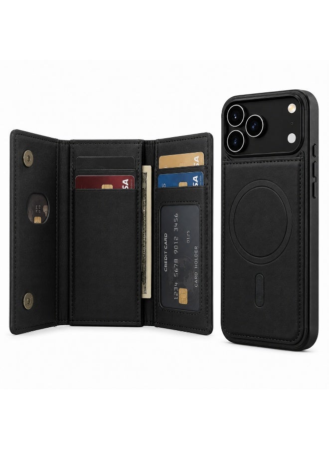 NOVA TECH iPhone 17 Pro Max MagSafe Wallet Case, Premium Leather Card Holder Flip Cover with RFID Blocking - Image 1