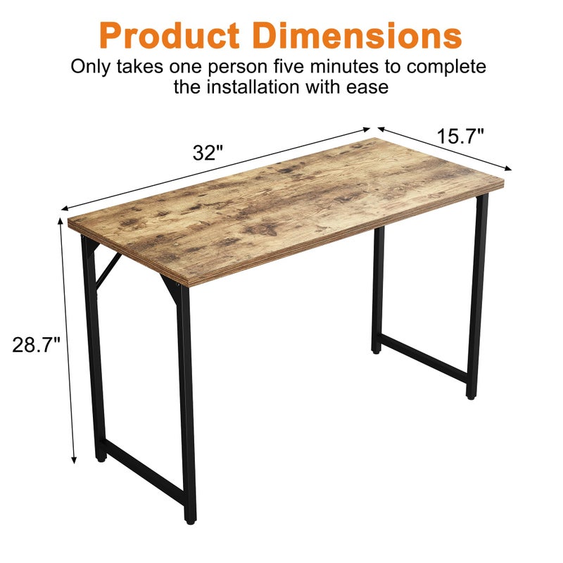 Grandder 32 inch Computer Desk, Small Home Office Desk Study Writing Kid Table for Small Spaces, Simple PC Work Desk, Adjustable Feet, Rustic Brown - Image 3