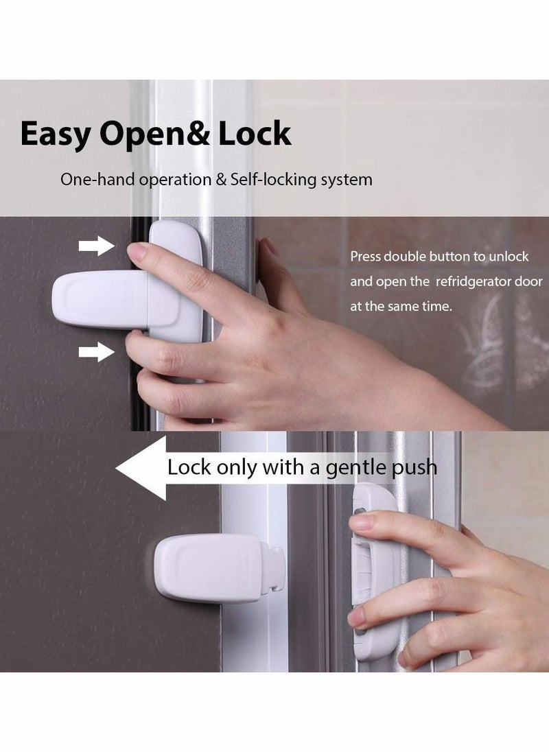 Y&D - 2 PCS Home Fridge Freezer Door Lock KASTWAVE Latch Catch Toddler Kids Child Refrigerator Cabinet Locks Baby Safety Easy to Install and Use 3M Adhesive no Tools Need or Drill White - Image 1