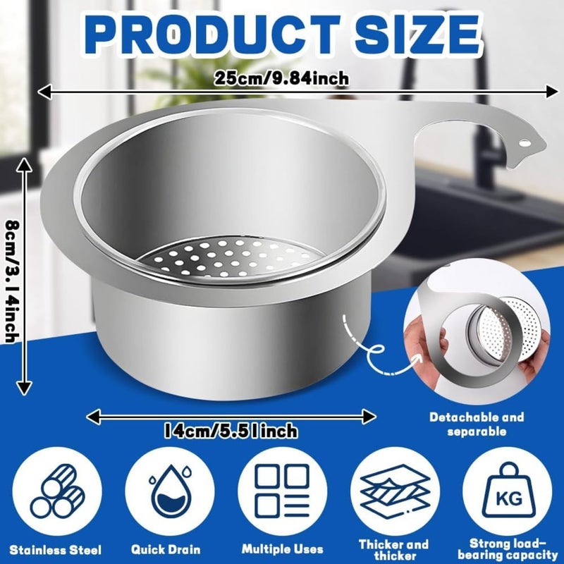 KitchenFest Swan Sink Strainer Corner Stainless Steel Basket Drain Rack Multipurpose Drainer Basket Hanging Filtering for Sink Pasta, Washing Fruits and Vegetables Kitchen - Image 2
