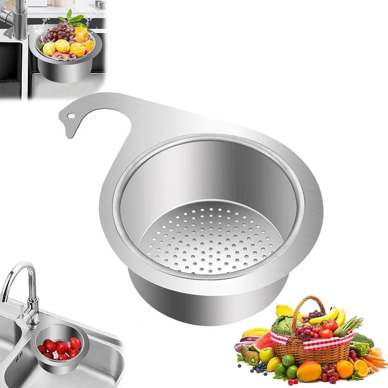 KitchenFest Swan Sink Strainer Corner Stainless Steel Basket Drain Rack Multipurpose Drainer Basket Hanging Filtering for Sink Pasta, Washing Fruits and Vegetables Kitchen - Image 1
