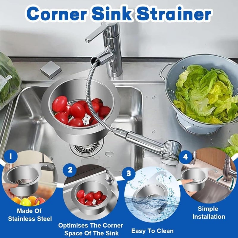 KitchenFest Swan Sink Strainer Corner Stainless Steel Basket Drain Rack Multipurpose Drainer Basket Hanging Filtering for Sink Pasta, Washing Fruits and Vegetables Kitchen - Image 5