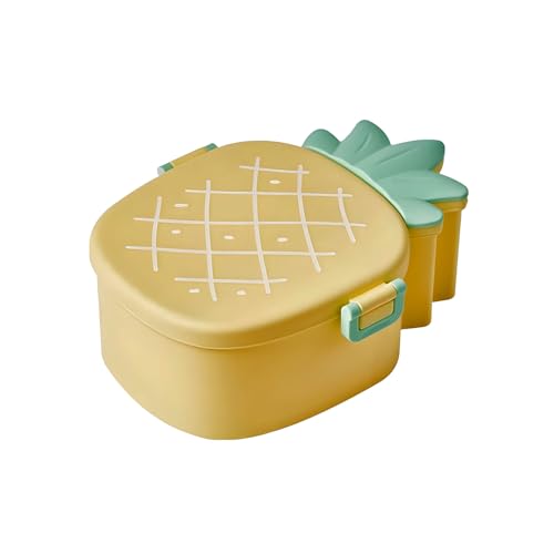 Oblivion Lunch Box - Cute Pineapple Shaped Kids Tiffin Bento Box with 1 Spoon & 1 Fork for School, Picnic, Office & Travel - Portable, Microwave Safe Snack Food Container for Boys & Girls (Pack of 1) - Image 1