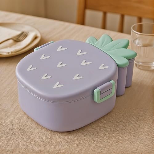 Oblivion Lunch Box - Cute Pineapple Shaped Kids Tiffin Bento Box with 1 Spoon & 1 Fork for School, Picnic, Office & Travel - Portable, Microwave Safe Snack Food Container for Boys & Girls (Pack of 1) - Image 5