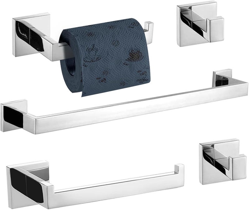 TURS 5-Piece Bathroom Hardware Set Polished Towel Bar Sets Include 23.4 Inch Towel Rail Hand Towel Bar Tissue Holder and 2 Towel Hooks, Stainless Steel Wall Mounted Towel Racks for Bathroom - Image 1