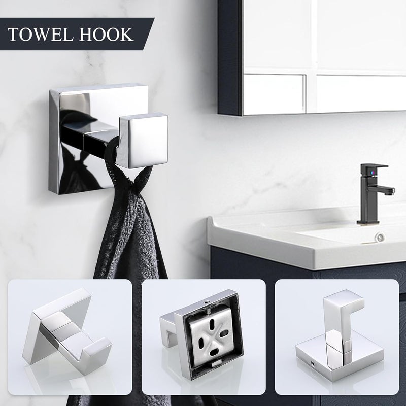 TURS 5-Piece Bathroom Hardware Set Polished Towel Bar Sets Include 23.4 Inch Towel Rail Hand Towel Bar Tissue Holder and 2 Towel Hooks, Stainless Steel Wall Mounted Towel Racks for Bathroom - Image 5