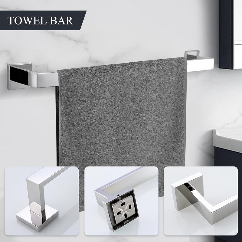 TURS 5-Piece Bathroom Hardware Set Polished Towel Bar Sets Include 23.4 Inch Towel Rail Hand Towel Bar Tissue Holder and 2 Towel Hooks, Stainless Steel Wall Mounted Towel Racks for Bathroom - Image 2