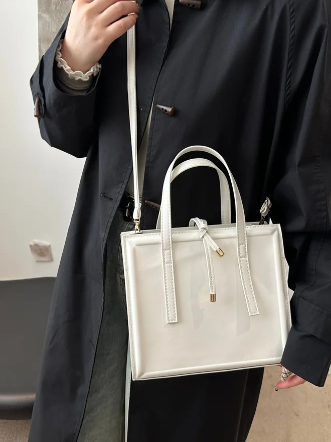 White Shoulder Bag with Zip Closure