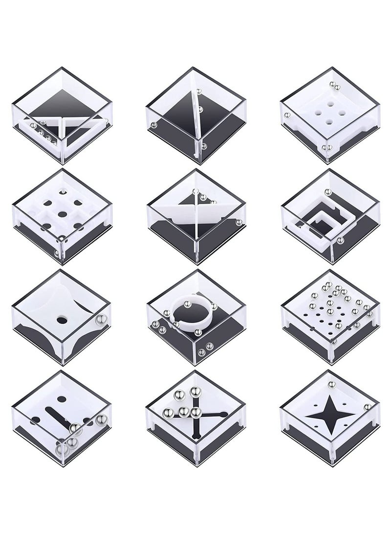 CMGTYYD. متاهة ذكاء التوازن، 12 قطعة من صناديق ألغاز لعبة المتاهة مع ألغاز متاهة كرة فولاذية تشغل الدماغ، متاهة كرة ذكاء عادية صغيرة ثلاثية الأبعاد لألعاب ألغاز تحدي التوازن، ألعاب صغيرة للمراهقين والبالغين - Image 1