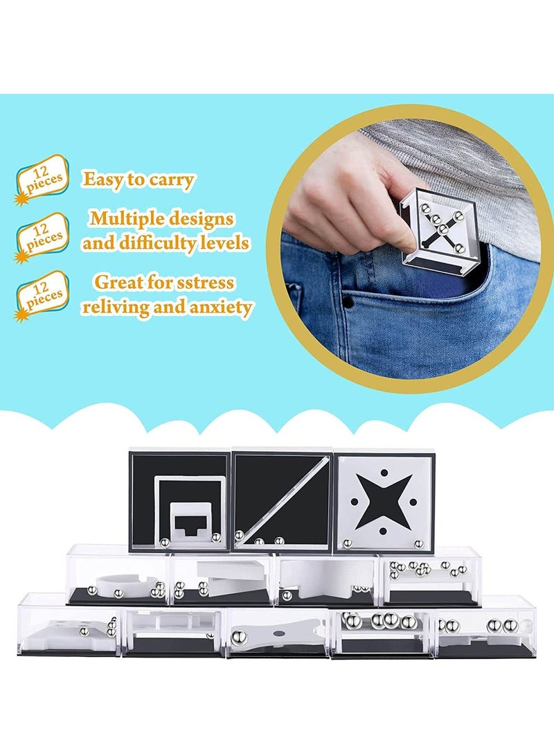 CMGTYYD. متاهة ذكاء التوازن، 12 قطعة من صناديق ألغاز لعبة المتاهة مع ألغاز متاهة كرة فولاذية تشغل الدماغ، متاهة كرة ذكاء عادية صغيرة ثلاثية الأبعاد لألعاب ألغاز تحدي التوازن، ألعاب صغيرة للمراهقين والبالغين - Image 2
