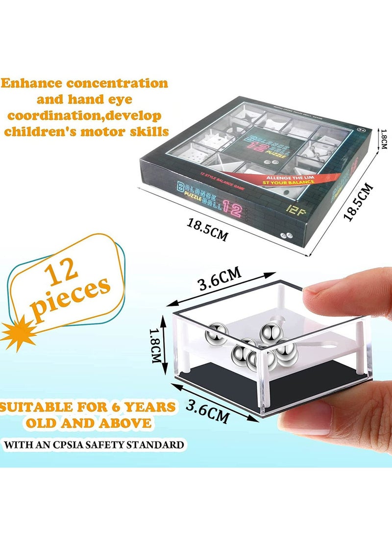 CMGTYYD. متاهة ذكاء التوازن، 12 قطعة من صناديق ألغاز لعبة المتاهة مع ألغاز متاهة كرة فولاذية تشغل الدماغ، متاهة كرة ذكاء عادية صغيرة ثلاثية الأبعاد لألعاب ألغاز تحدي التوازن، ألعاب صغيرة للمراهقين والبالغين - Image 4