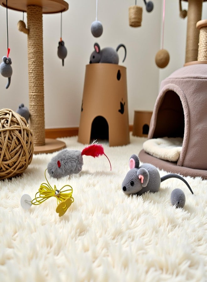 Pxiryanlow Gray Interactive Cat Toy, Hanging Self-Play Little Mouse Shaped Toys, Built-in Sound, Relieve Boredom, Hanging Squeak Mouse Stretchy Feather Plush Cat Toy with Adhesive Hooks - Image 4