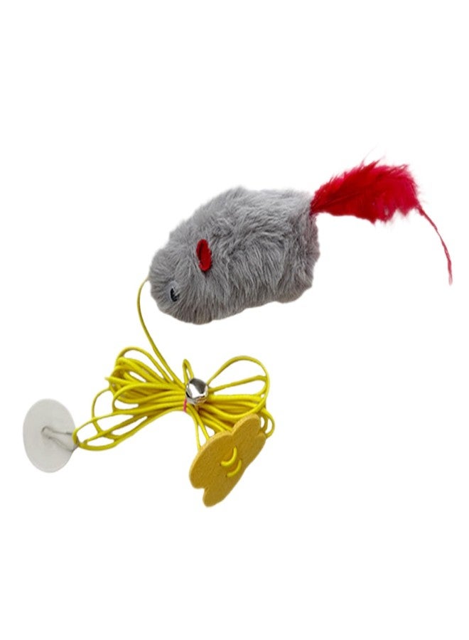 Pxiryanlow Gray Interactive Cat Toy, Hanging Self-Play Little Mouse Shaped Toys, Built-in Sound, Relieve Boredom, Hanging Squeak Mouse Stretchy Feather Plush Cat Toy with Adhesive Hooks - Image 1