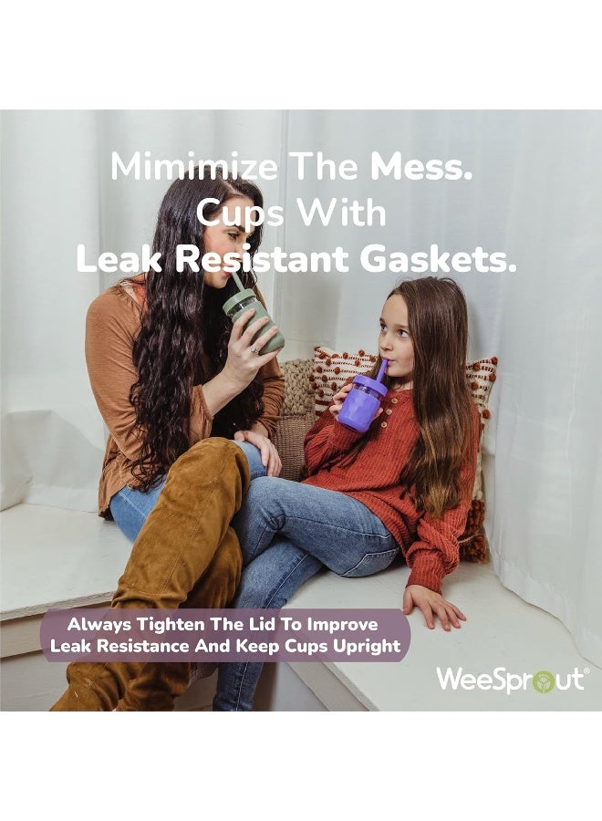 WeeSprout Glass Cups With Lids & Straws, Spill-resistant Cups for Toddlers & Kids - Image 2