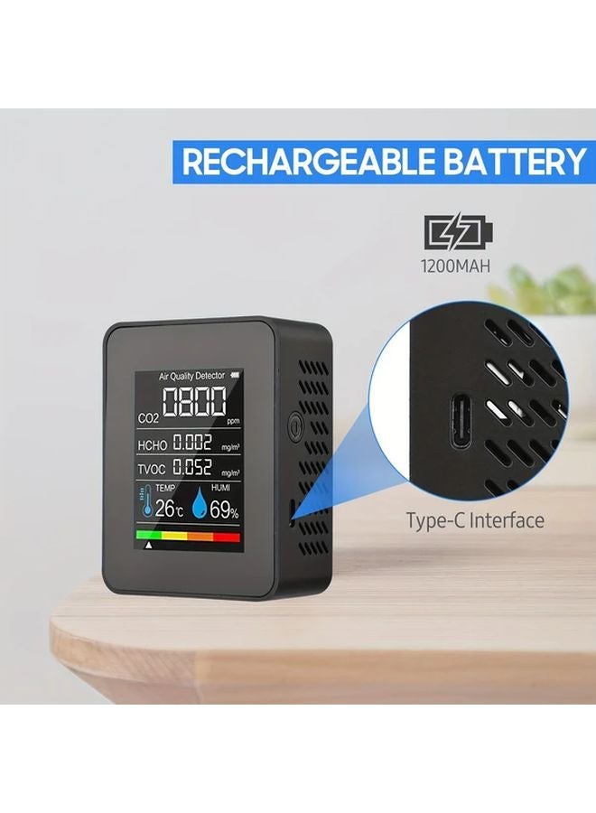 Black Air Quality Meter Portable Multi Gas Monitor Co2 Tvoc Formaldehyde Detection - Image 4