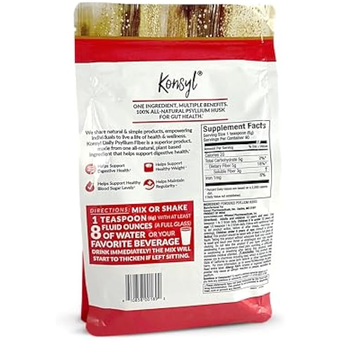 Konsyl Daily Psyllium Fiber Powder - 19oz, 90 Servings, Natural Unflavored Soluble Dietary Fiber Supplement - Psyllium Husk Prebiotic for Digestive Support and Gut Health - Sugar Free, Keto & Vegan - Image 2