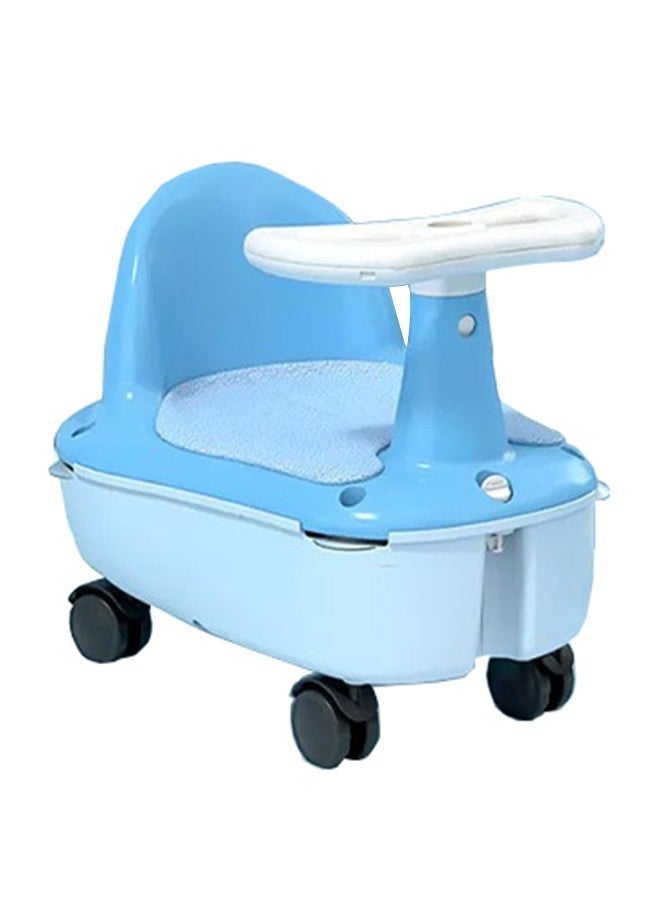 MIXDE Baby bath seat, 3 in 1 Portable Table Chair, Baby Walker and Multifunctional Storage Seat with PU Soft Seat Cushion and Universal Wheel(Blue)  - Image 2