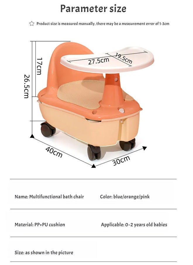 MIXDE Baby bath seat, 3 in 1 Portable Table Chair, Baby Walker and Multifunctional Storage Seat with PU Soft Seat Cushion and Universal Wheel(Blue)  - Image 3