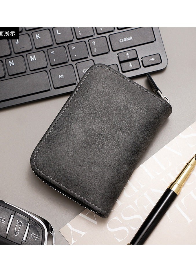 بايلليري محفظة رجالية قصيرة بتصميم أوروبي وأمريكية عتيقة متعددة الوظائف مزودة بسحاب وحامل بطاقات باللون الأسود - Image 4