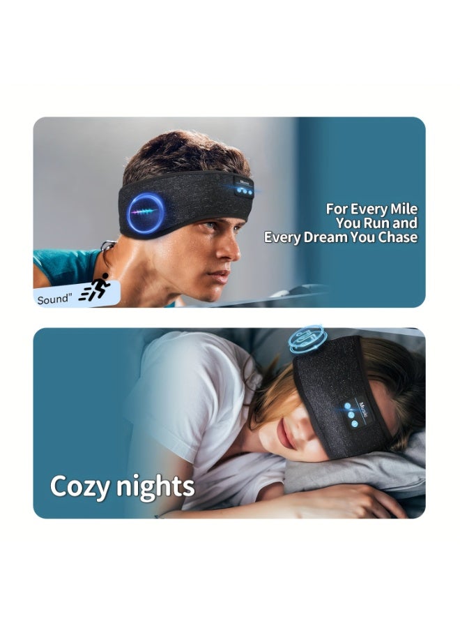 عصابة رأس رياضية وسماعات رأس بلوتوث وقناع نوم للعين وسماعات رأس رياضية لاسلكية وقناع نوم للعين (أسود) - Image 2