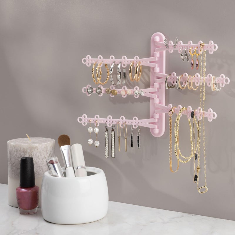 All Hung Up 6-Tier Wall Jewelry Organizer Wall Mounted Jewelry Organizer Earring Holder Wall Mount Hanging Necklace Organizer Jewelry Hanger Hanging Necklace Holder Organizer Display (Pink) - Image 2