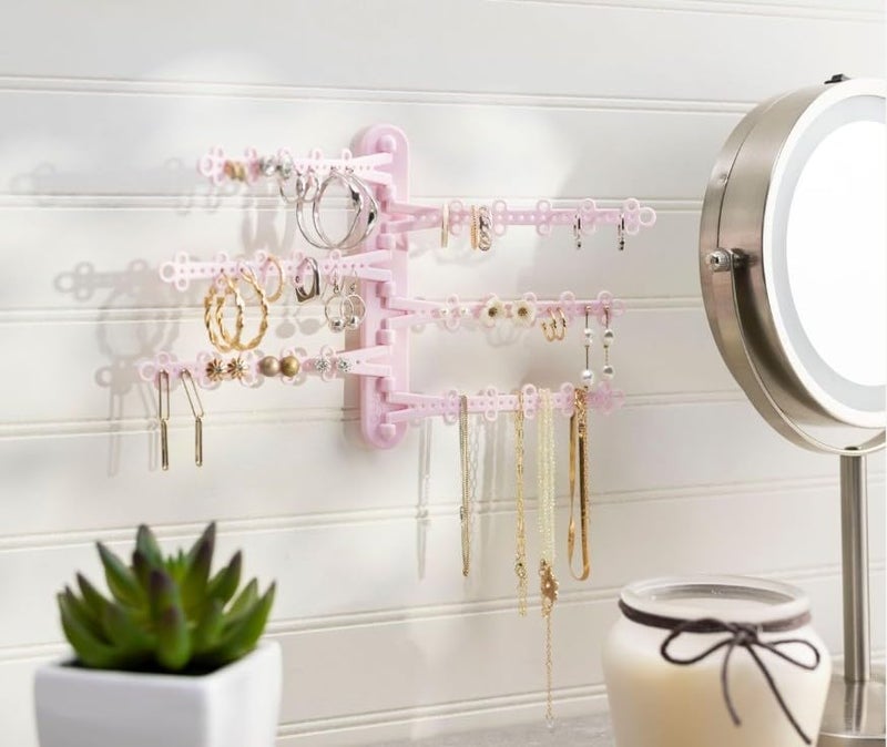 All Hung Up 6-Tier Wall Jewelry Organizer Wall Mounted Jewelry Organizer Earring Holder Wall Mount Hanging Necklace Organizer Jewelry Hanger Hanging Necklace Holder Organizer Display (Pink) - Image 4