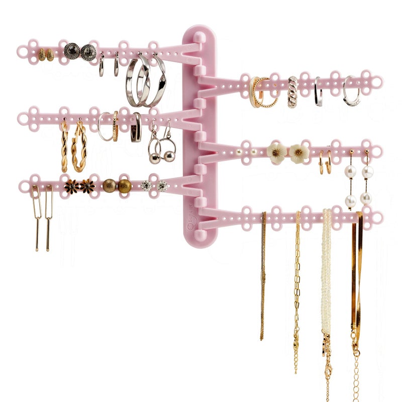 All Hung Up 6-Tier Wall Jewelry Organizer Wall Mounted Jewelry Organizer Earring Holder Wall Mount Hanging Necklace Organizer Jewelry Hanger Hanging Necklace Holder Organizer Display (Pink) - Image 1