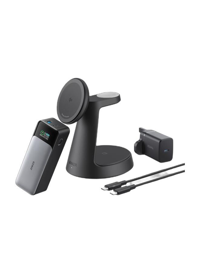 Anker 737 Power Bank (PowerCore 24K), 24,000mAh 3-Port Portable Charger with 140W Output, Smart Digital Display, Compatible with MacBook Pro/ Air, iPhone 17/16 Series, Samsung, Huaiwei, Dell & MagGo Magnetic Wireless Charger (Dock Stand), 3-in-1 Qi2 Certified 15W MagSafe Compatible Wireless Charger, For iPhone 17/16 Series, Apple Watch, AirPods Pro, and More (Adapter IncludedBundle - Image 1