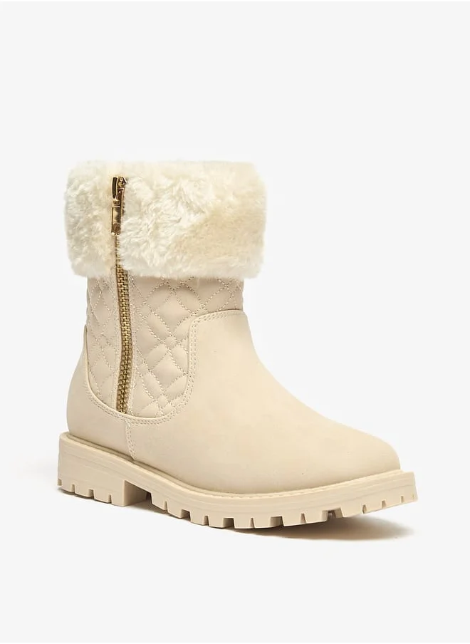 Little Missy Girls Plush Detail Ankle Boots With Zip Closure