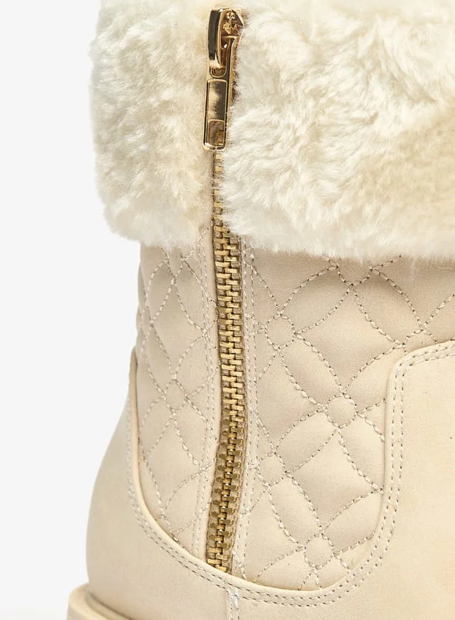 Little Missy Girls Plush Detail Ankle Boots With Zip Closure