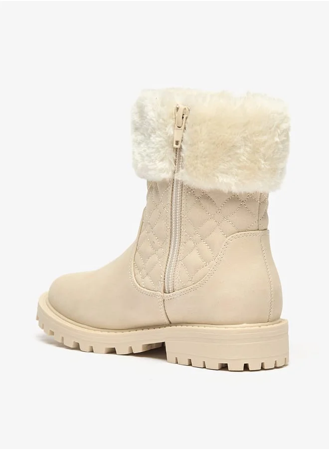 Little Missy Girls Plush Detail Ankle Boots With Zip Closure