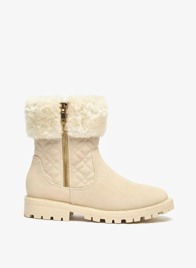 Little Missy Girls Plush Detail Ankle Boots With Zip Closure