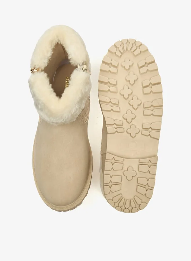 Little Missy Girls Plush Detail Ankle Boots With Zip Closure