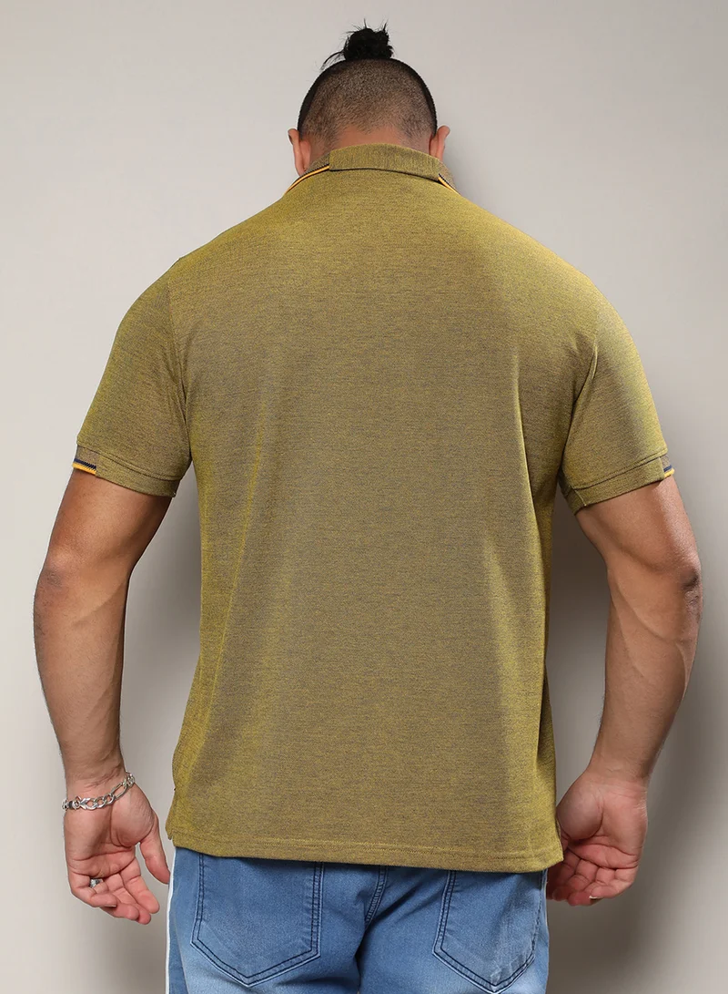 Instafab Plus Instafab Plus Men's Olive Green Basic Polo T-Shirt For Casual Wear | Polo Neck | Short Sleeve | Half-Button Closure | T-Shirt Crafted With Comfort Fit For Everyday Wear
