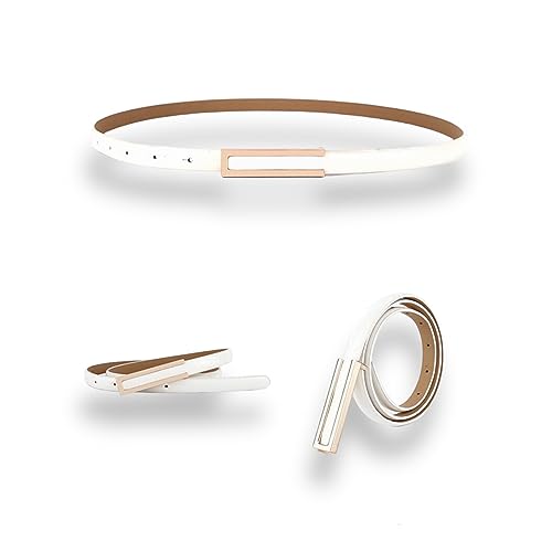 CaserBay Women's Belt Fashion Elegant Dress Skinny Patent Leather Belts Waistband Thin Waist Belt Alloy Gold Buckle, Off-White, For Waist 28"- 34", Women Size S-M, 4-6 - Image 1