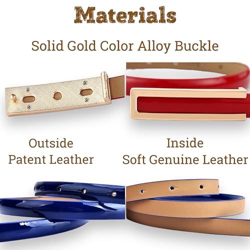 CaserBay Women's Belt Fashion Elegant Dress Skinny Patent Leather Belts Waistband Thin Waist Belt Alloy Gold Buckle, Off-White, For Waist 28"- 34", Women Size S-M, 4-6 - Image 3