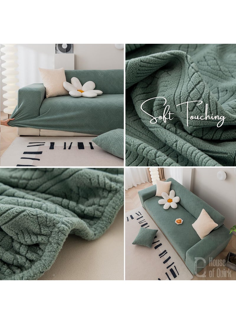 HOUSE OF QUIRK - House of Quirk Universal Double Seater 220 GSM Jacquard Fabric Sofa Cover Soft Touching Cover for Couch Flexible Stretch Sofa Slipcover (Green, 145-185cm) - Image 1