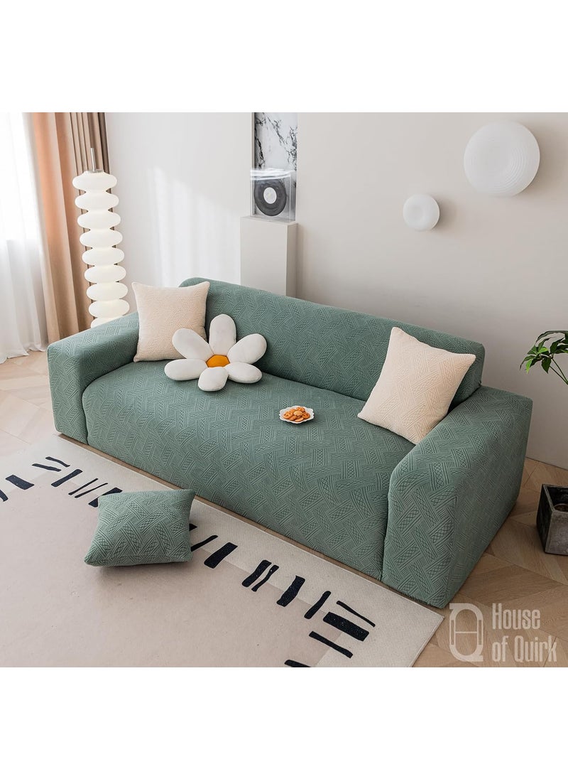 HOUSE OF QUIRK - House of Quirk Universal Double Seater 220 GSM Jacquard Fabric Sofa Cover Soft Touching Cover for Couch Flexible Stretch Sofa Slipcover (Green, 145-185cm) - Image 1