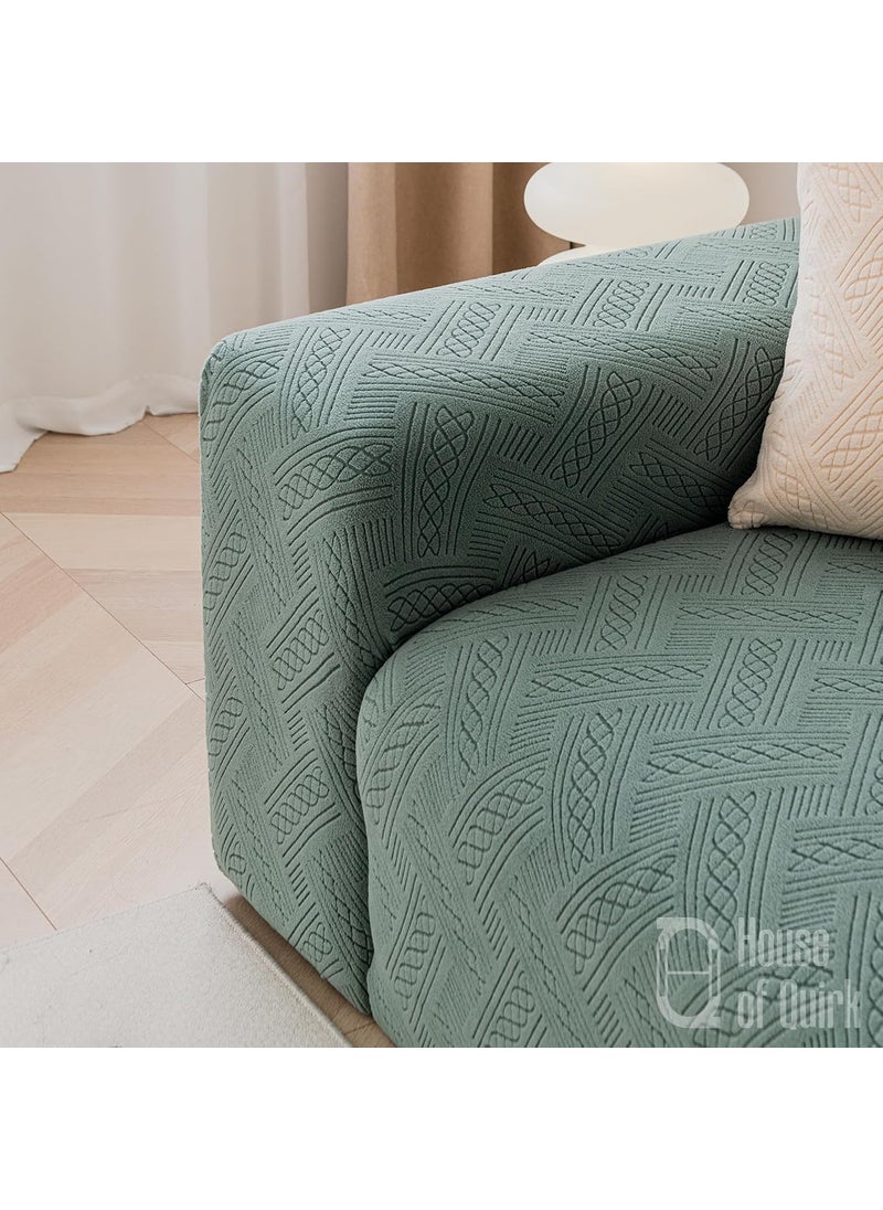 HOUSE OF QUIRK - House of Quirk Universal Double Seater 220 GSM Jacquard Fabric Sofa Cover Soft Touching Cover for Couch Flexible Stretch Sofa Slipcover (Green, 145-185cm) - Image 1