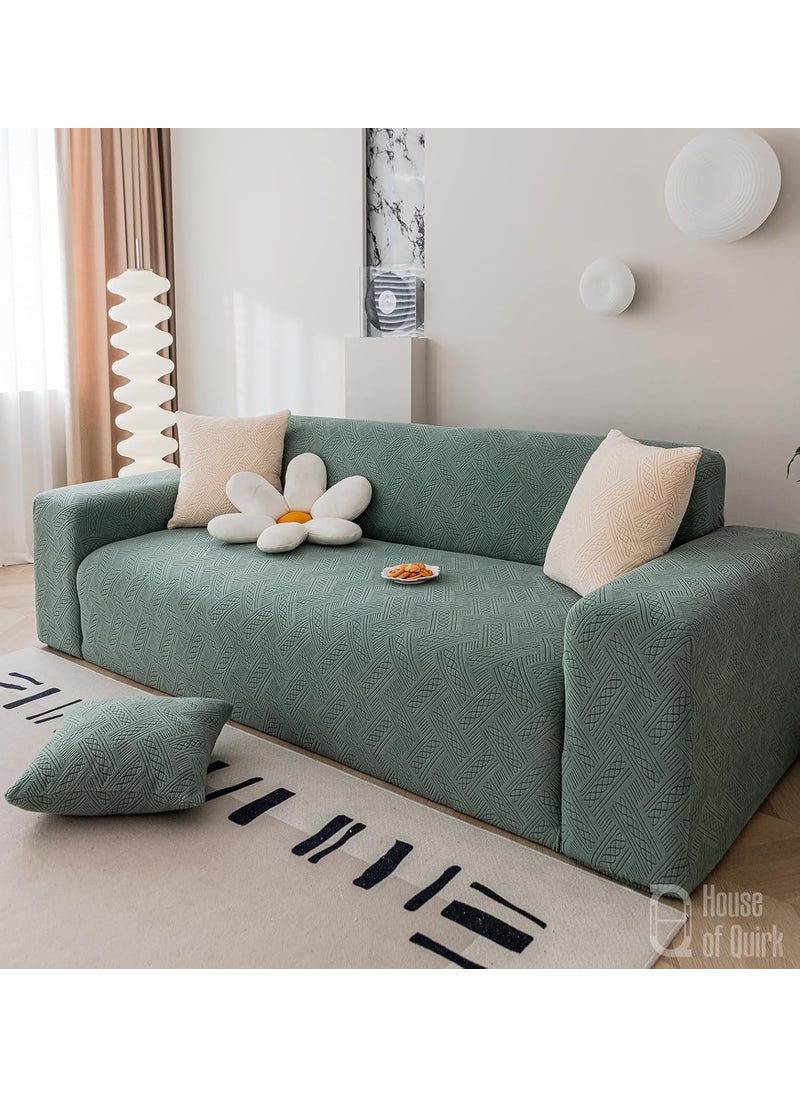 HOUSE OF QUIRK - House of Quirk Universal Double Seater 220 GSM Jacquard Fabric Sofa Cover Soft Touching Cover for Couch Flexible Stretch Sofa Slipcover (Green, 145-185cm) - Image 1