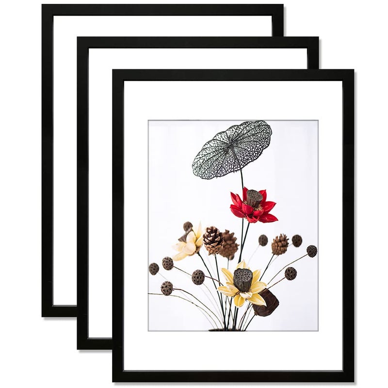 THREELOVE 18x24 Frame Black Display 16x20 Picture with Mat or 18x24 Without Mat Photo Poster Frame Wall Mounting Set of 3