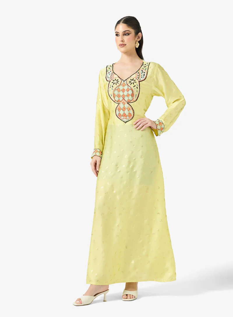 ARABIAN CLOSET Embellished Belted Jalabiya