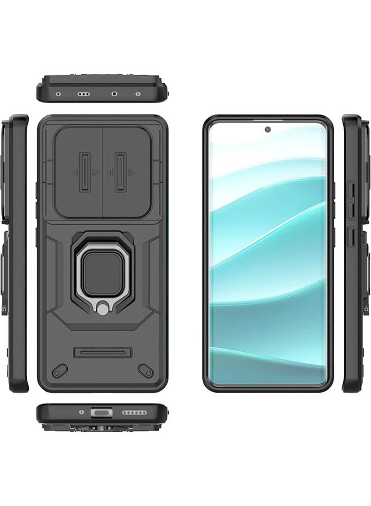QIRG for XiaoMi RedMi Note 15 Pro Plus Case with Slide Camera Cover, Shockproof Heavy Duty Case with Magnetic Ring Kickstand - Black - Image 2